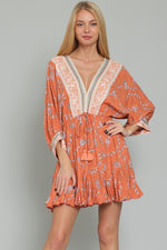 Tina Dolman Front Tie Mini Dress - Rust/Multi - BEST SELLER!!!