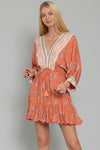 Tina Dolman Front Tie Mini Dress - Rust/Multi - BEST SELLER!!!