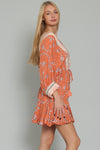 Tina Dolman Front Tie Mini Dress - Rust/Multi - BEST SELLER!!!