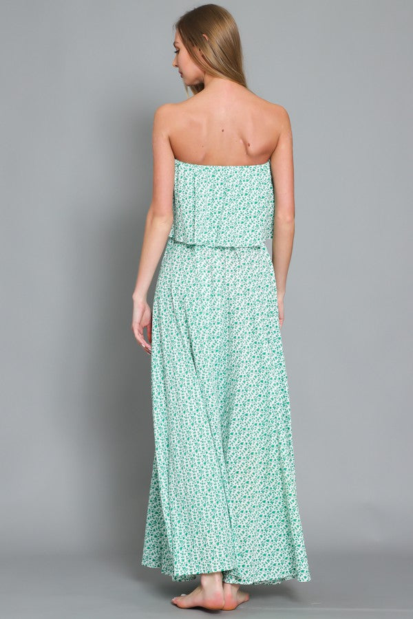 Everlasting Strapless Floral Print Maxi Dress - White/Green