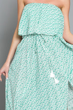 Everlasting Strapless Floral Print Maxi Dress - White/Green