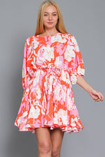 Noor Dolman Sleeve Braided Belt Mini Dress - Pink/Coral