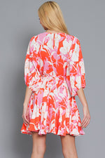 Noor Dolman Sleeve Braided Belt Mini Dress - Pink/Coral