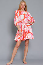Noor Dolman Sleeve Braided Belt Mini Dress - Pink/Coral