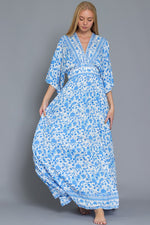 Ailani Dolman Sleeve Tie Back Maxi Dress - Blue/White