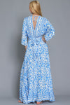 Ailani Dolman Sleeve Tie Back Maxi Dress - Blue/White