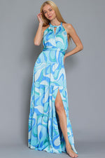 Corina Multi Tie Halter Tiered Maxi Dress - Blue