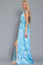 Corina Multi Tie Halter Tiered Maxi Dress - Blue