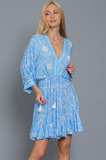 Tina Dolman Tie Front Mini Dress - Blue - BEST SELLER