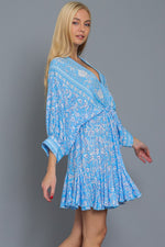 Tina Dolman Tie Front Mini Dress - Blue - BEST SELLER