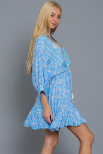 Tina Dolman Tie Front Mini Dress - Blue - BEST SELLER