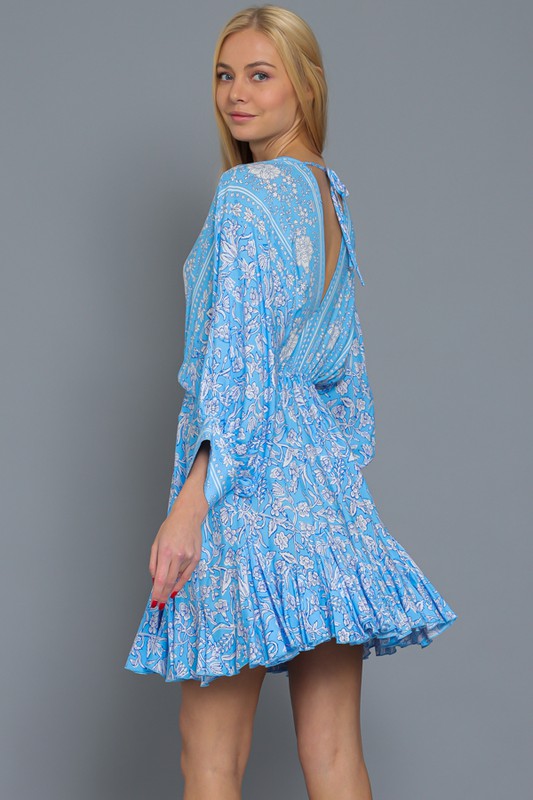 Tina Dolman Tie Front Mini Dress - Blue - BEST SELLER