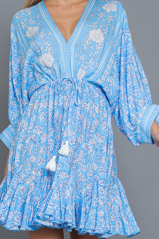 Tina Dolman Tie Front Mini Dress - Blue - BEST SELLER