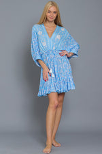 Tina Dolman Tie Front Mini Dress - Blue - BEST SELLER