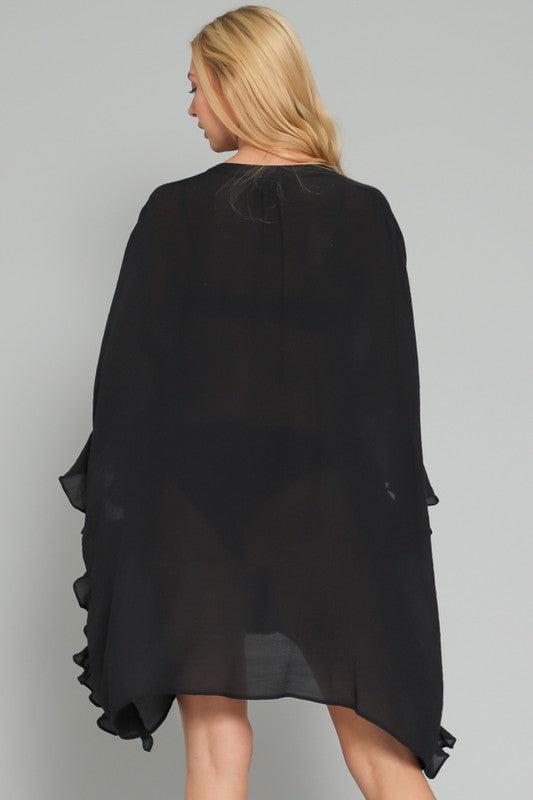 Rosemary Ruffle Detail Cover Up Dress - Black