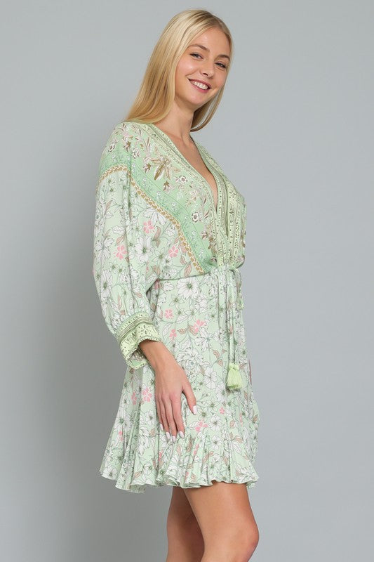Tina Dolman Front Tie Mini Dress - Green - BEST SELLER!!!