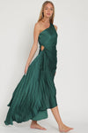 Malania One Shoulder Pleated Midi Dress - Dark Green