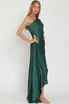 Malania One Shoulder Pleated Midi Dress - Dark Green