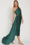Malania One Shoulder Pleated Midi Dress - Dark Green