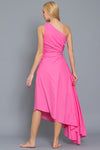 Malania Linen One Shoulder Pleated Midi Dress - Pink