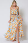 Everlasting Strapless Paisley Print Maxi Dress - Blue/Orange