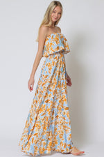 Everlasting Strapless Paisley Print Maxi Dress - Blue/Orange