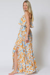 Everlasting Strapless Paisley Print Maxi Dress - Blue/Orange