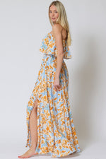 Everlasting Strapless Paisley Print Maxi Dress - Blue/Orange