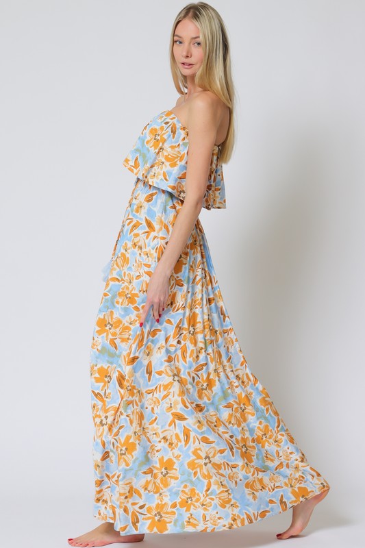 Everlasting Strapless Paisley Print Maxi Dress - Blue/Orange