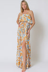 Everlasting Strapless Paisley Print Maxi Dress - Blue/Orange