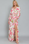 Stellamarie  Dolman Sleeve Floral Maxi Dress - Green/Pink