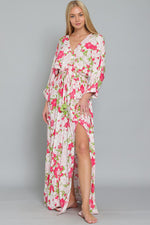 Stellamarie  Dolman Sleeve Floral Maxi Dress - Green/Pink