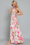 Corina Multi Tie Halter Tiered Maxi Dress - Fuchsia