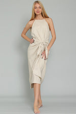 Riana Linen Tie Front Halter Midi Dress