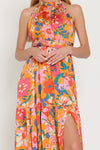 Corina Multi Tie Halter Tiered Maxi Dress - Ginger/Floral