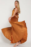 Calixia Satin Pleated Maxi Dress - Golden Camel