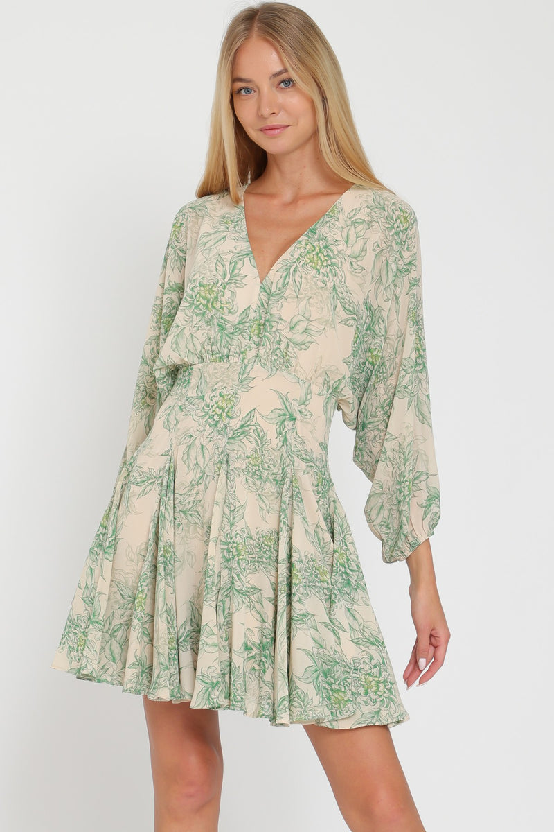 Anella Long Sleeve Floral Print Mini Dress