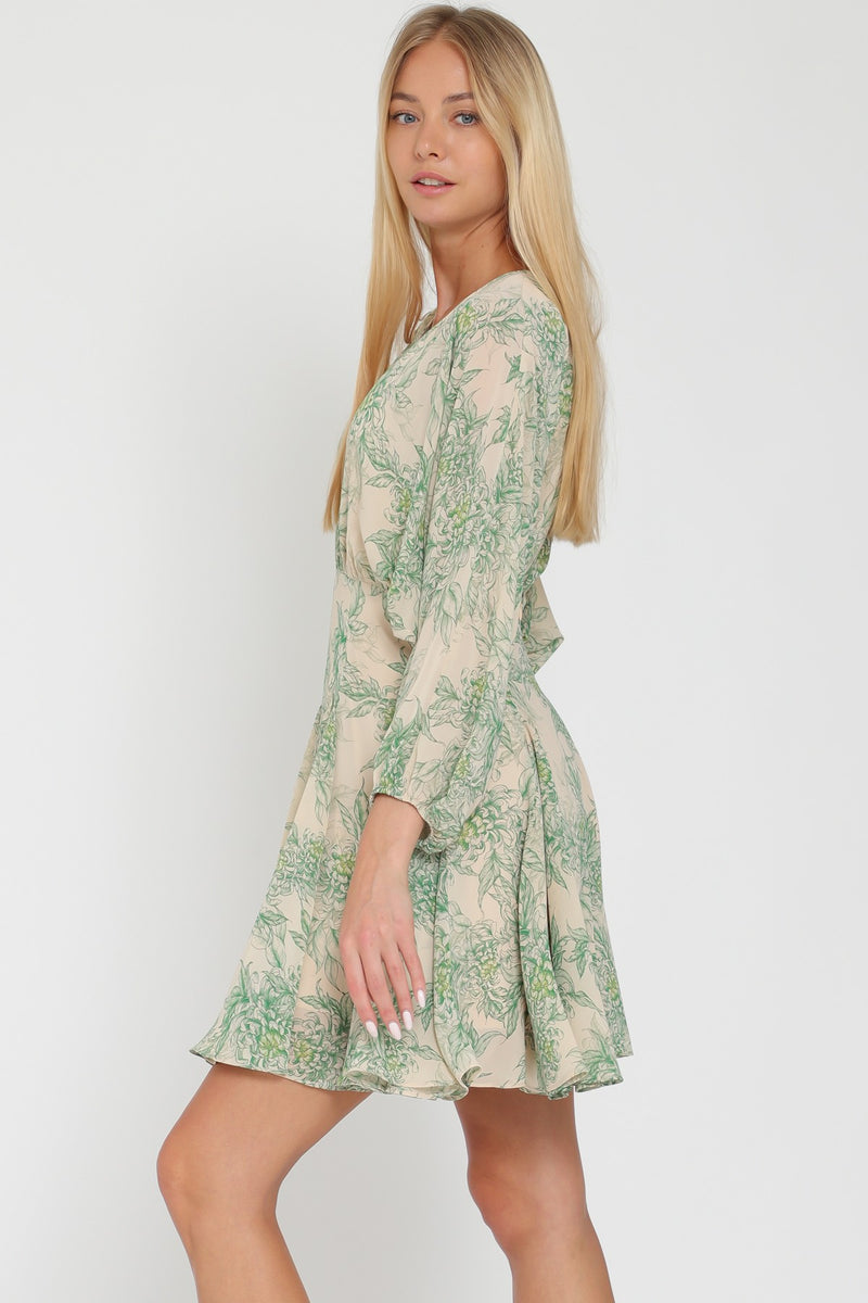 Anella Long Sleeve Floral Print Mini Dress