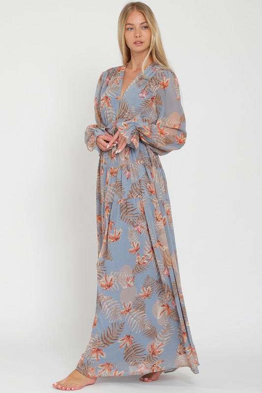 Denise Tiered Button Down Maxi Dress - Blue/Multi