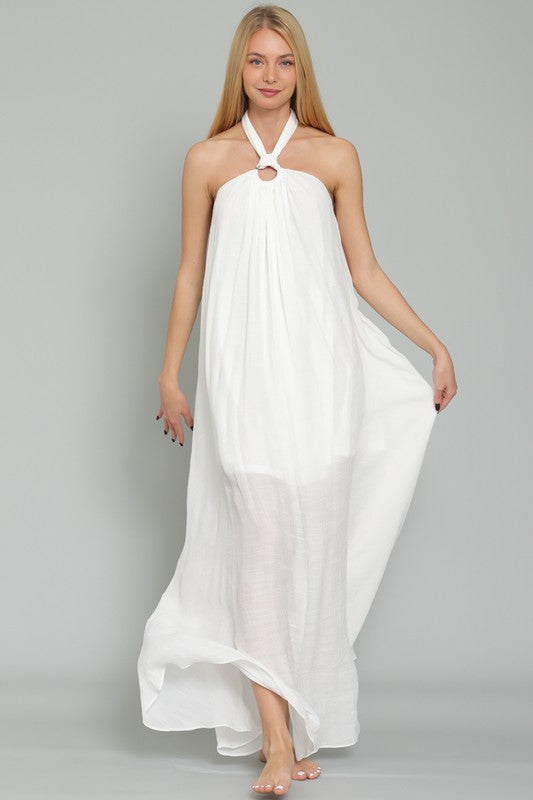 Makenna Halter Backless Maxi Dress - White
