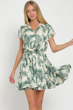 Tara Tropical Button Down Mini Dress - Green/Ivory