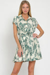 Tara Tropical Button Down Mini Dress - Green/Ivory