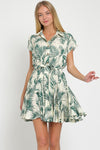 Tara Tropical Button Down Mini Dress - Green/Ivory