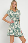 Tara Tropical Button Down Mini Dress - Green/Ivory