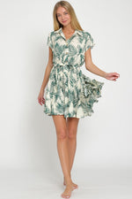 Tara Tropical Button Down Mini Dress - Green/Ivory