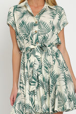 Tara Tropical Button Down Mini Dress - Green/Ivory