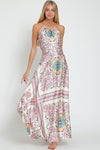 Priyanka Cross Back Maxi Dress - Ivory/Pink
