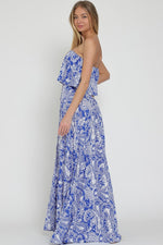 Everlasting Strapless Paisley Print Maxi Dress - Blue/White
