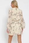 Devika Floral Long Sleeve Floral Waist Tie Mini Dress - Cream