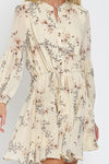 Devika Floral Long Sleeve Floral Waist Tie Mini Dress - Cream